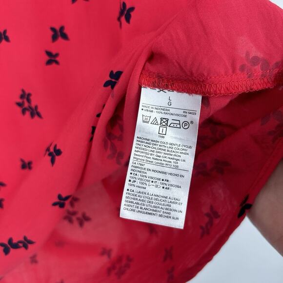Gap Womens Red Butterfly Print Popover Top Long Sleeve V Neck Boho Size L - Picture 10 of 10